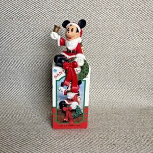 Disney Mickey Mouse Santa Bell Christmas STOCKING HANGER Holder Hook Vintage